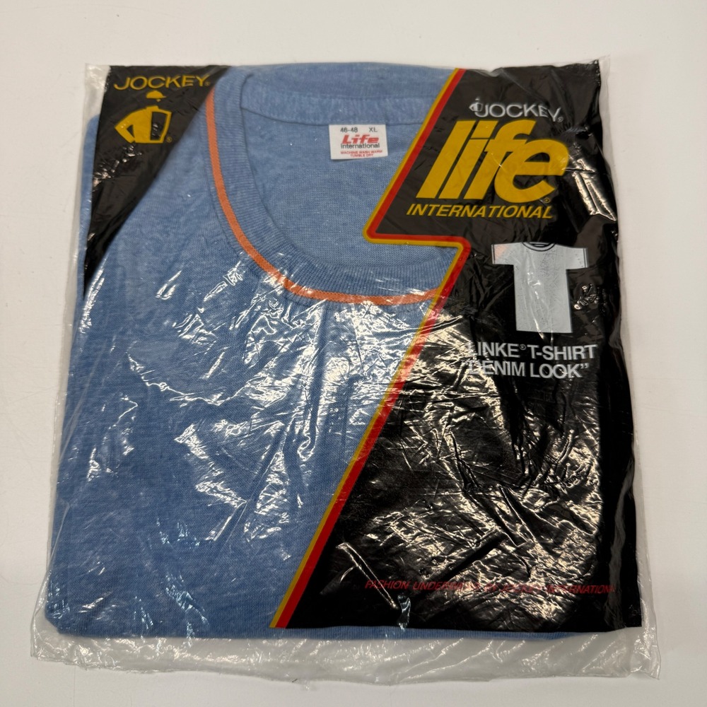 Vintage Jockey Life International T-Shirt Mens XL Blue Denim Look 8354 1980s